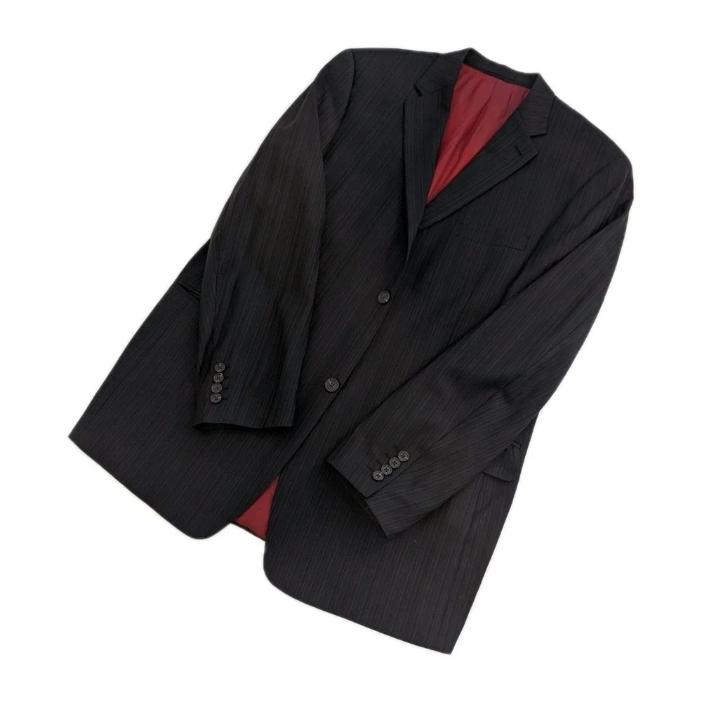 Vintage Kenneth Cole 48L Black Pinstripe Jacket‎ Modern Cut Beautiful Union Made